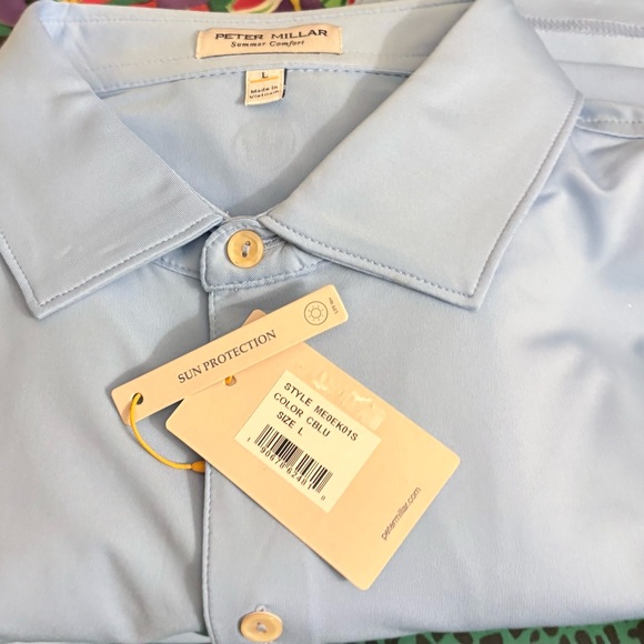 PETER MILLAR BABY BLUE POLO CROWN SPORT SUMMER COMFORT BRAND NEW WITH TAGS LARGE - Picture 1 of 6